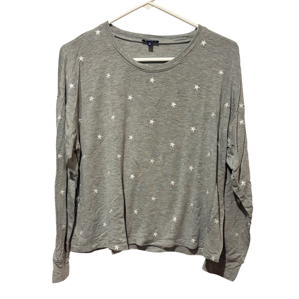 Splendid Gray Embroidered Star Long Sleeve Top RW0M73X Womens Medium